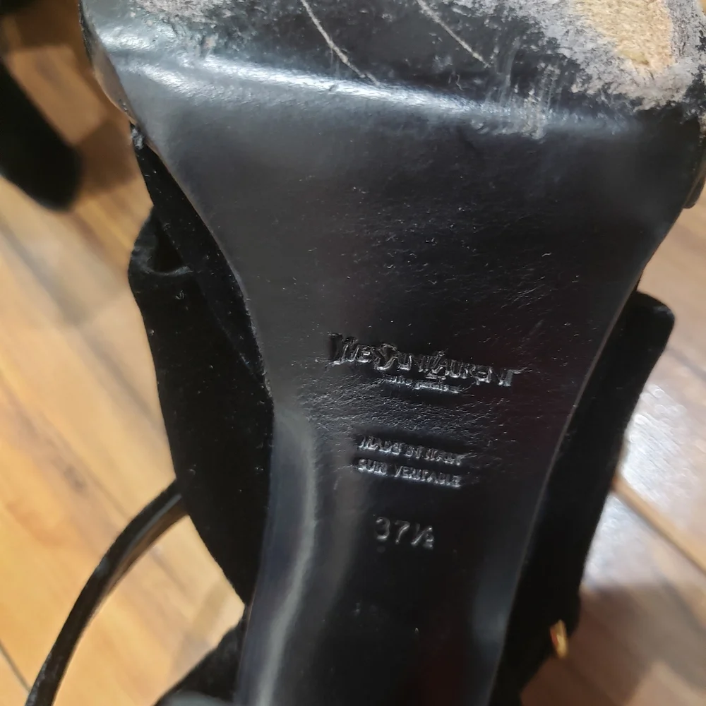 Saint Laurent black velvet heeled sandals shoes Size 37.5 us 7 - Picture 9 of 9
